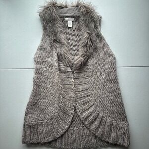 Vtg Y2K‎ Alpaca Wool Blend KENAR Knit Vest with Faux Fur Trim Mob Wife Size S
